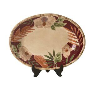 Home Trends Hibiscus 18 In Oval Platter Tray Dish Bamboo Edge Mint